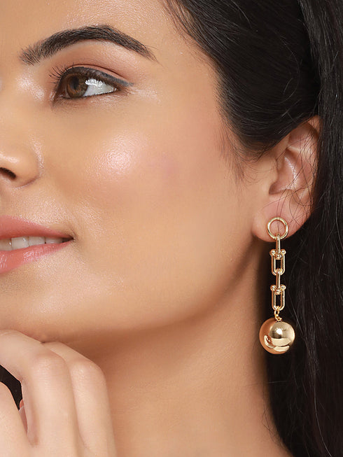 Anti-Tarnish 18k Gold Plated Link Spherical ball Dangler Earrings