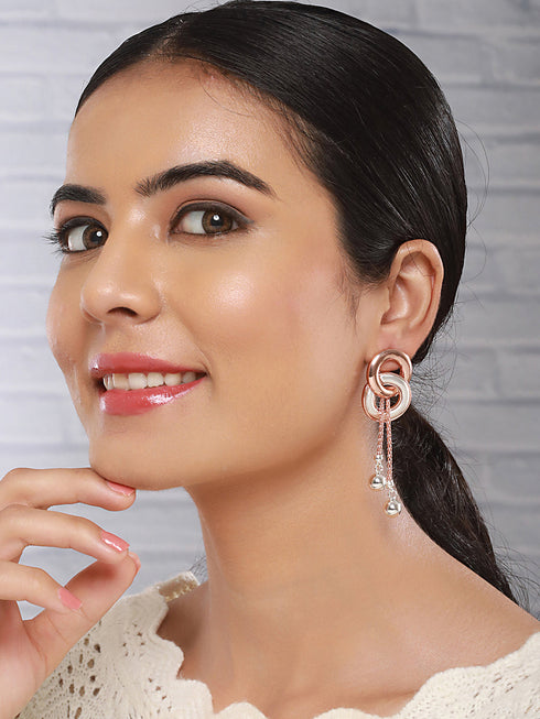 Anti-Tarnish Rose Gold 2 Toned Circular Knotted Dangling Earrings