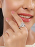 Silver Plated AD Studded Crown Shaped Designer Engagement Finger Ring