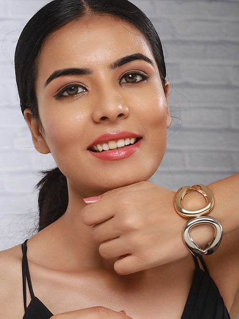 Anti-Tarnish 18k Dual Toned Quirky Kada Cuff Bracelet