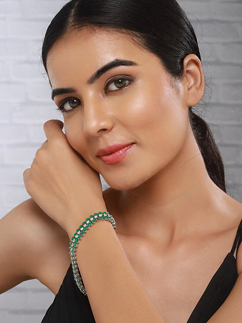 Silver Plated Emerald Green Designer Luxe Wraparound Tennis Bracelet