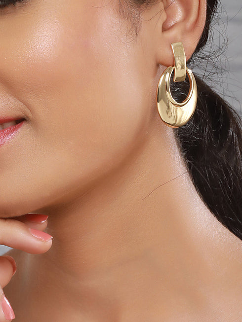 Anti-Tarnish Gold Toned Bold Statement Elliptical Earrings