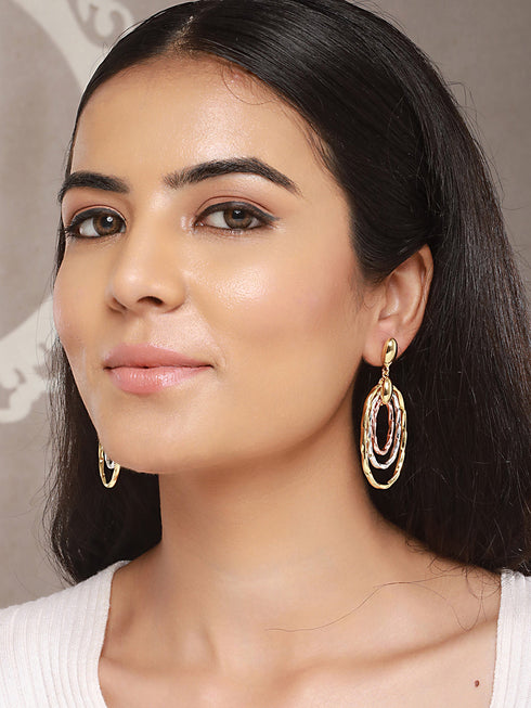 Anti-Tarnish 3 Toned Twisted Elliptical Concentric Ring Hoop Earrings