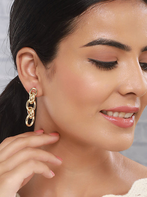 Anti-Tarnish Gold Plated Link Luxe Drop Earrings