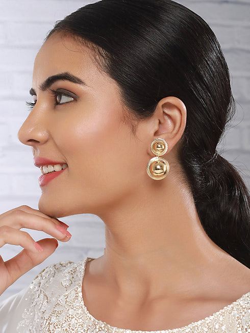 Anti-Tarnish Gold Plated Dual Ball Drop Minimal Drop Earrings