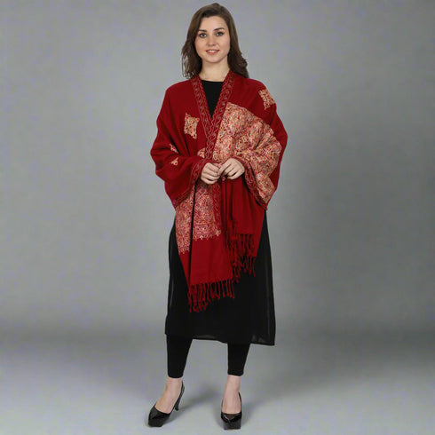Women's Aari Embroidered Wool Stole