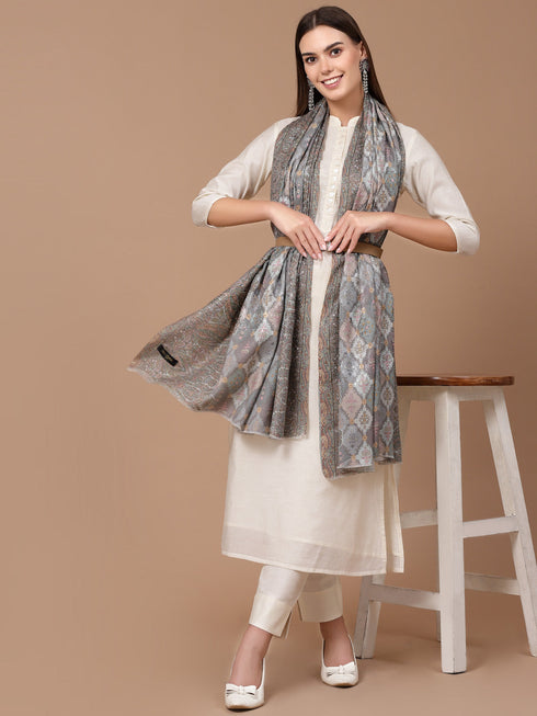 Women's Floral Printed Aari Embroidery Kalamkari Wool Shawl