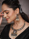Dual Toned Oxidised Silver Lookalike Pearl Beaded Hasli Deer Motif Designer Jewellery Set