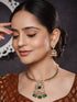 Gold Plated Green Zircon & Pearl Beaded Floral Pipe Pendant Jewellery Set With Jhumka