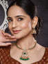 Gold Plated Green Zircon & Pearl Beaded Floral Pipe Pendant Jewellery Set With Jhumka