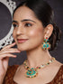 Gold plated Multicoloured Stones Studded Floral Double Layered Necklace Jewellery Set