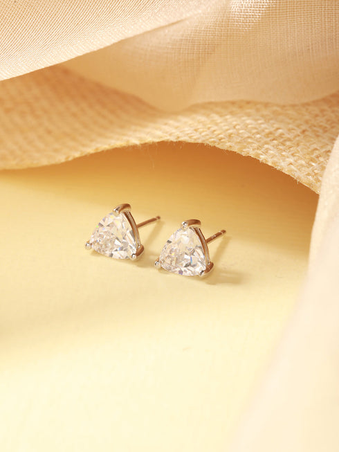 925 Sterling Silver Cubic Zircon Studded Geometric Minimal Solitaire Studds Earrings