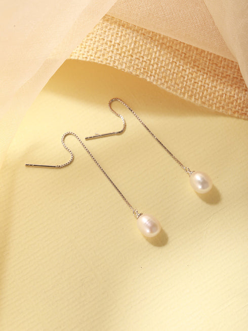 925 Sterling Silver Zircon Studded Freshwater Pearls Sui Dhaga Threader Dangle Earrings