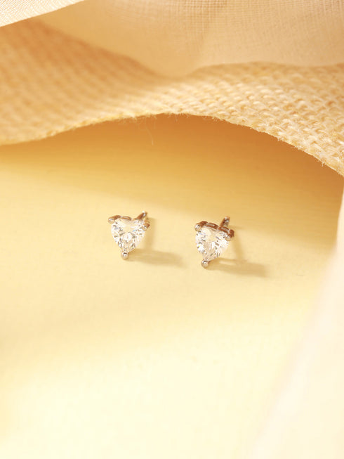 925 Sterling Silver 4 mm Stones Zircon Studded Solitaire Heart Studds Minimal Earrings