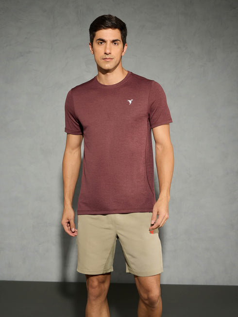 Men Solid Slim Fit Crew Neck T-shirt with DOUBLE COOL