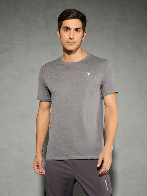 Men Solid Slim Fit Crew Neck T-shirt with DOUBLE COOL