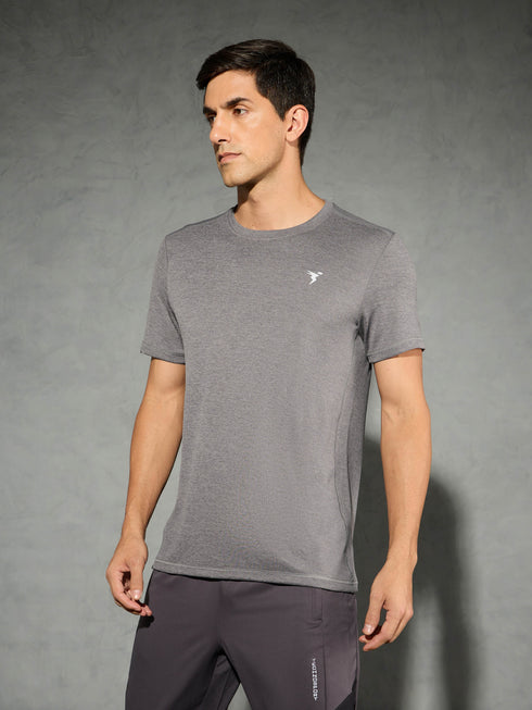 Men Solid Slim Fit Crew Neck T-shirt with DOUBLE COOL