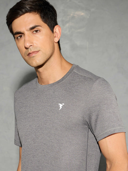 Men Solid Slim Fit Crew Neck T-shirt with DOUBLE COOL