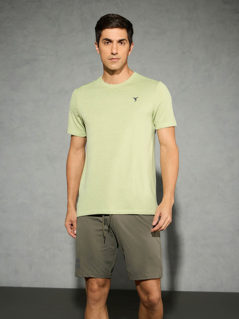 Men Solid Slim Fit Crew Neck T-shirt with DOUBLE COOL
