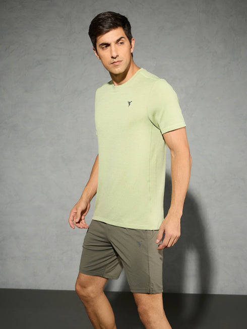 Men Solid Slim Fit Crew Neck T-shirt with DOUBLE COOL