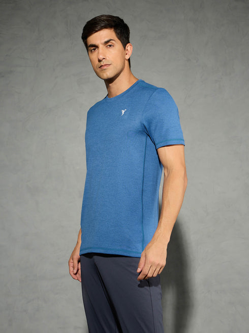 Men Solid Slim Fit Crew Neck T-shirt with DOUBLE COOL