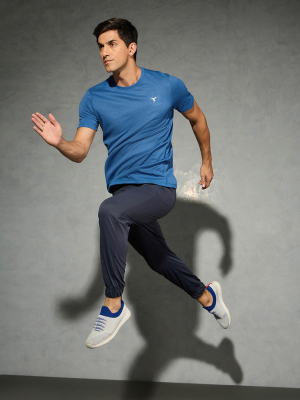 Men Solid Slim Fit Crew Neck T-shirt with DOUBLE COOL