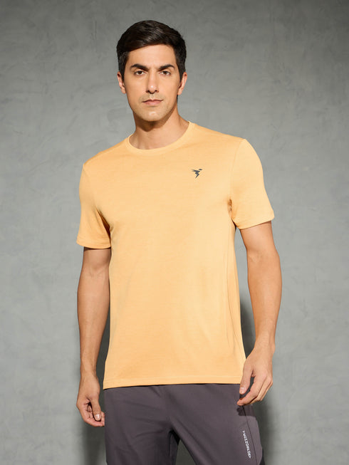 Men Solid Slim Fit Crew Neck T-shirt with DOUBLE COOL