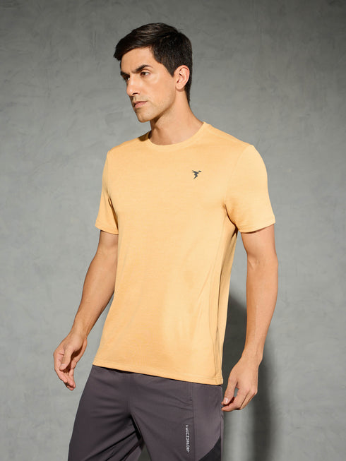 Men Solid Slim Fit Crew Neck T-shirt with DOUBLE COOL