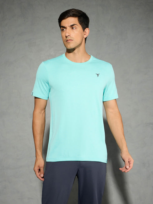 Men Solid Slim Fit Crew Neck T-shirt with DOUBLE COOL