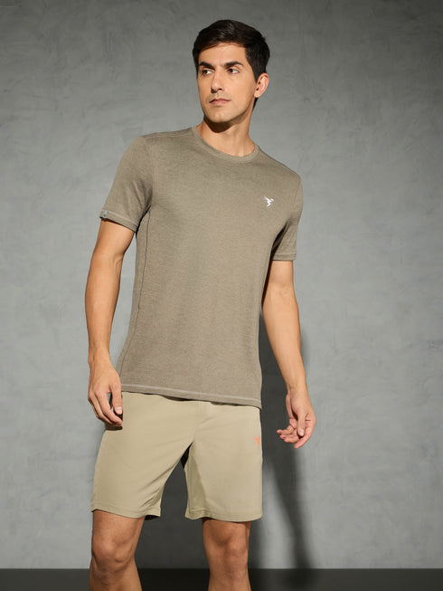 Men Solid Slim Fit Crew Neck T-shirt with DOUBLE COOL
