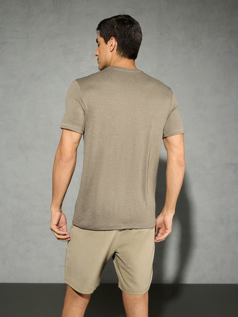 Men Solid Slim Fit Crew Neck T-shirt with DOUBLE COOL