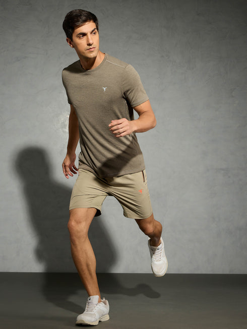 Men Solid Slim Fit Crew Neck T-shirt with DOUBLE COOL