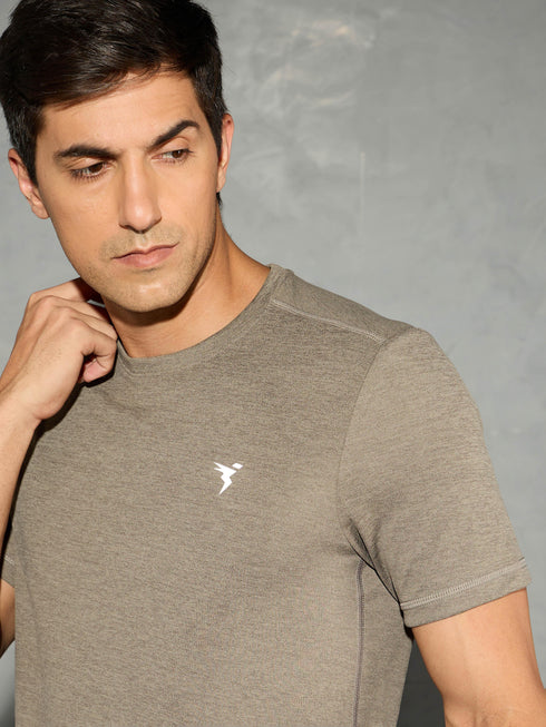 Men Solid Slim Fit Crew Neck T-shirt with DOUBLE COOL