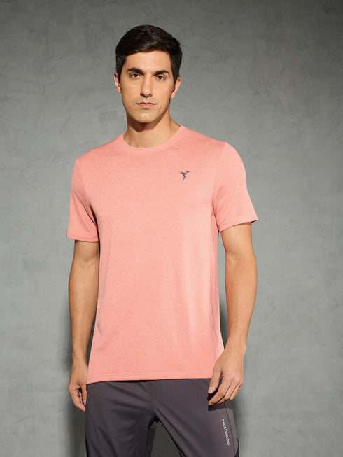 Men Solid Slim Fit Crew Neck T-shirt with DOUBLE COOL