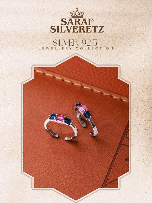 925 Sterling Silver CZ Studded Colorful Toe Rings