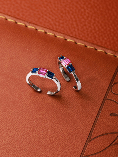925 Sterling Silver CZ Studded Colorful Toe Rings