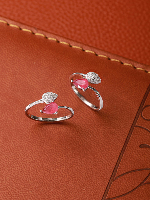 925 Sterling Silver Red CZ Studded Trendy Minimal Toe Ring