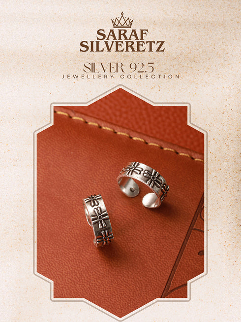 925 Sterling Silver Oxidised Embossed Leafy Toe Ring