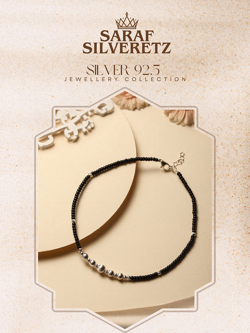 925 Sterling Silver Black Beads Balls Charms Nazar Payal Anklet