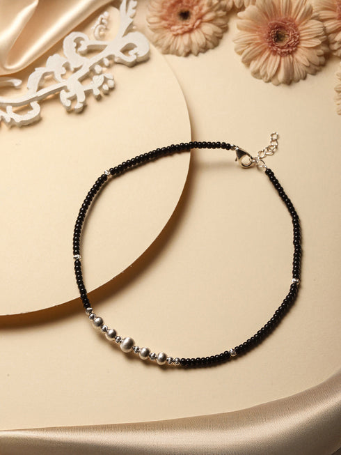 925 Sterling Silver Black Beads Balls Charms Nazar Payal Anklet