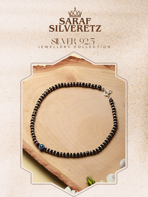 925 Sterling Silver Black Beads Dailywear Minimal Anklet