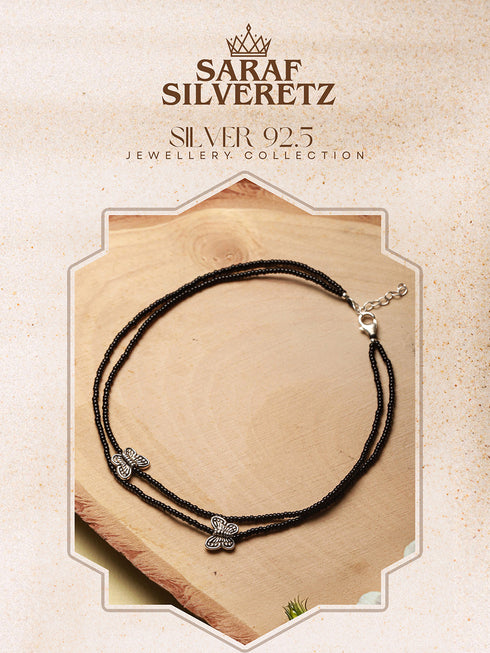 925 Sterling Silver Black Beads Butterfly Charms Payal Anklet
