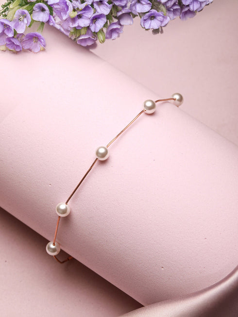 925 Sterling Silver Designer Pearls Rose Gold Plated Adjustable Chain Bracelet