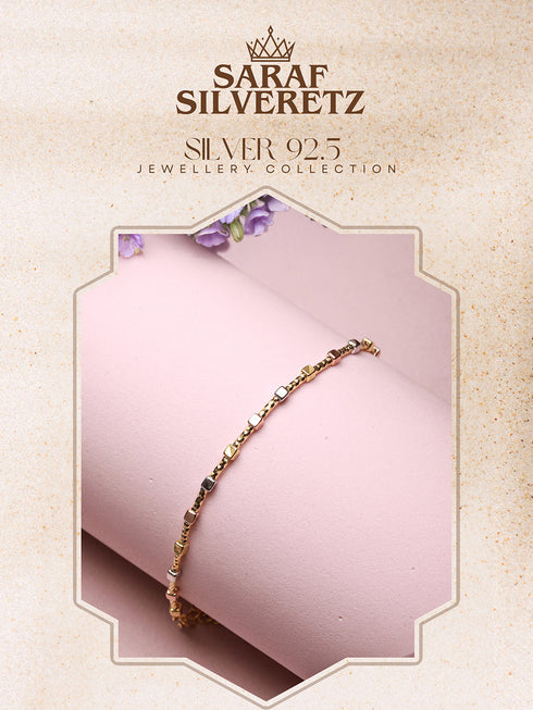 925 Sterling Silver Dual Toned Geometric Chain Adjustable Bracelet
