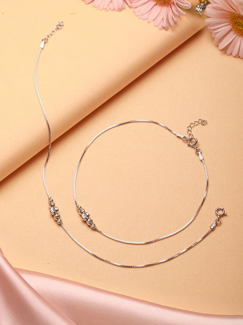 925 Sterling Silver Ball chain Minimal Dailywear Pair Of Anklet