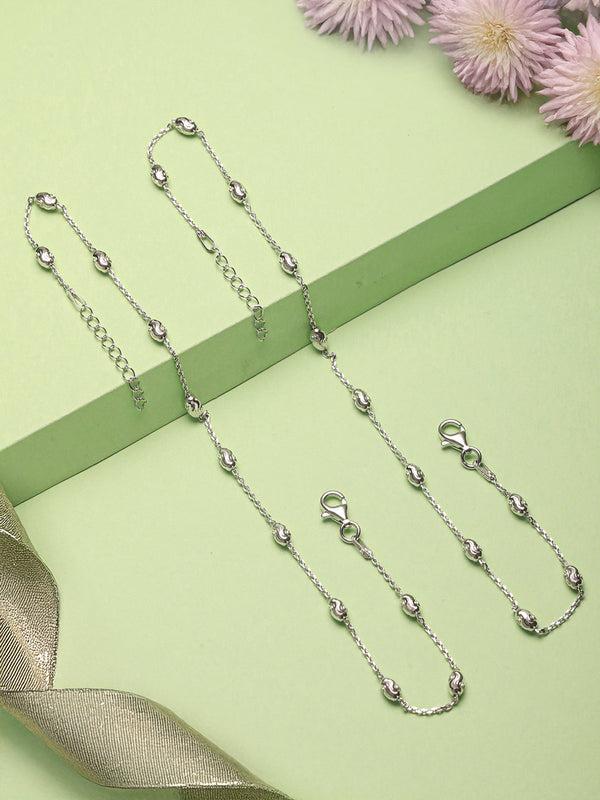 925 Sterling Silver Ball Chain Delicate Designer Minimal Anklet Pair