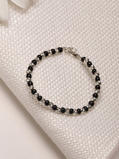 925 Sterling Silver Black Beads Nazariya Kids Unisex Adjustable Bracelet
