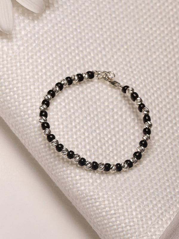 925 Sterling Silver Black Beads Nazariya Kids Unisex Adjustable Bracelet