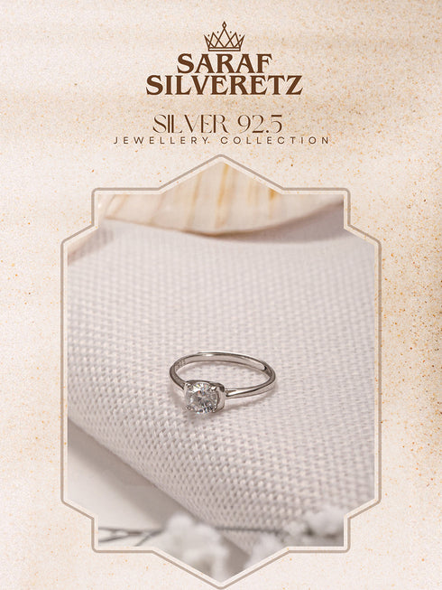 925 Sterling Silver AD Studded Engagement Minimal Adjustable Finger Ring
