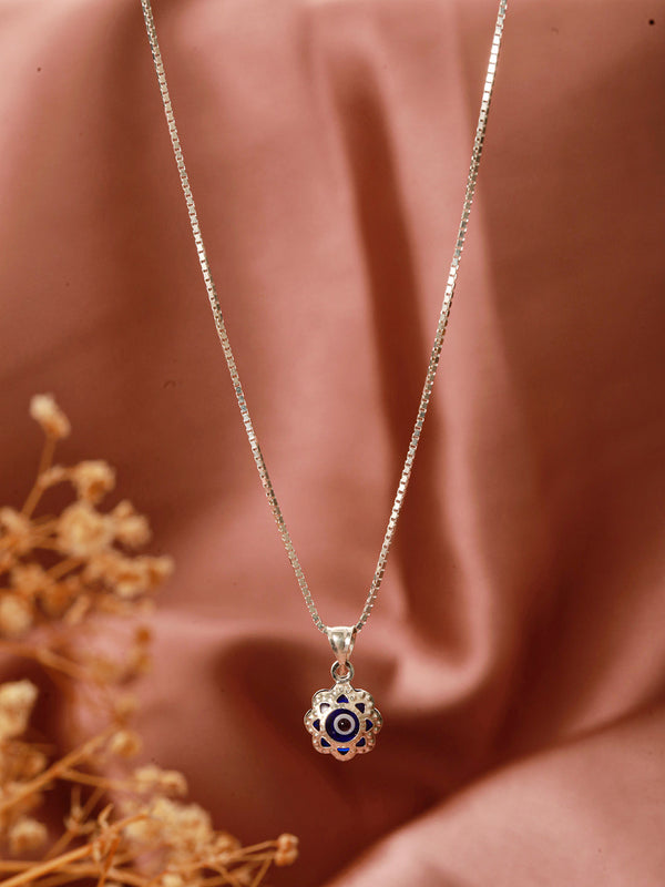 925 Sterling Silver Rhodium Plated Minimal Evil Eye Locket Pendant Necklace & Chain